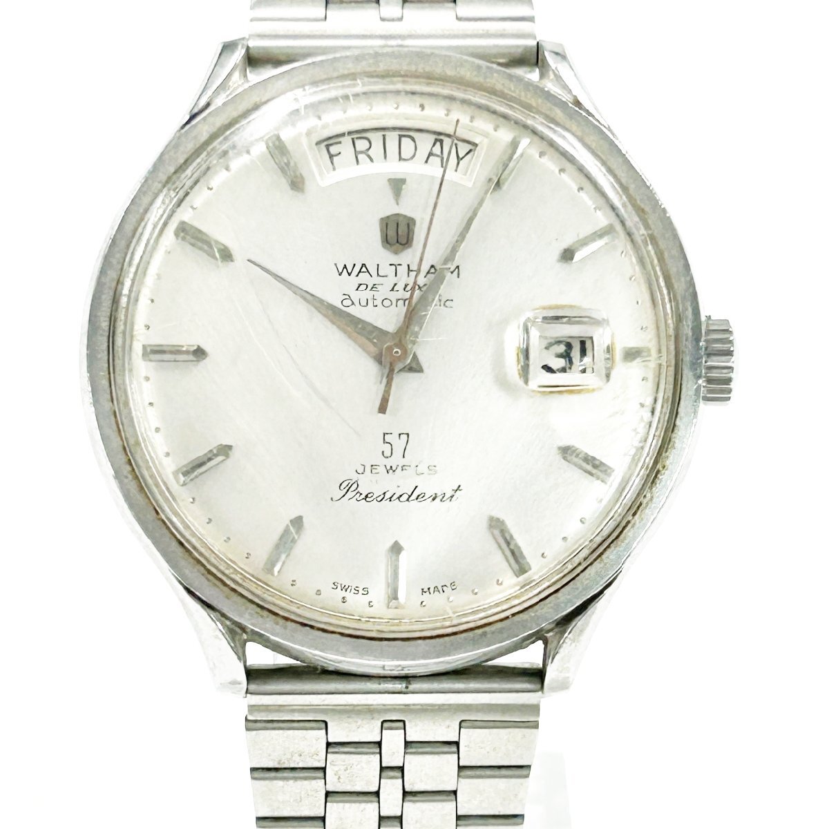 1円～/WALTHAM/ウォルサム/DELUXE/デラックス/President/プレジデント/デイデイト/57石/自動巻/メンズ腕時計/ヴィンテージ/ジャンク/T083 1円～WALTHAM ウォルサム デラックス ニューヨーカー 39石 デイト