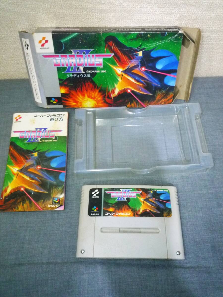 ▽SFC▽【ジャンク】コナミ グラディウスIII 箱説付き 動作確認済