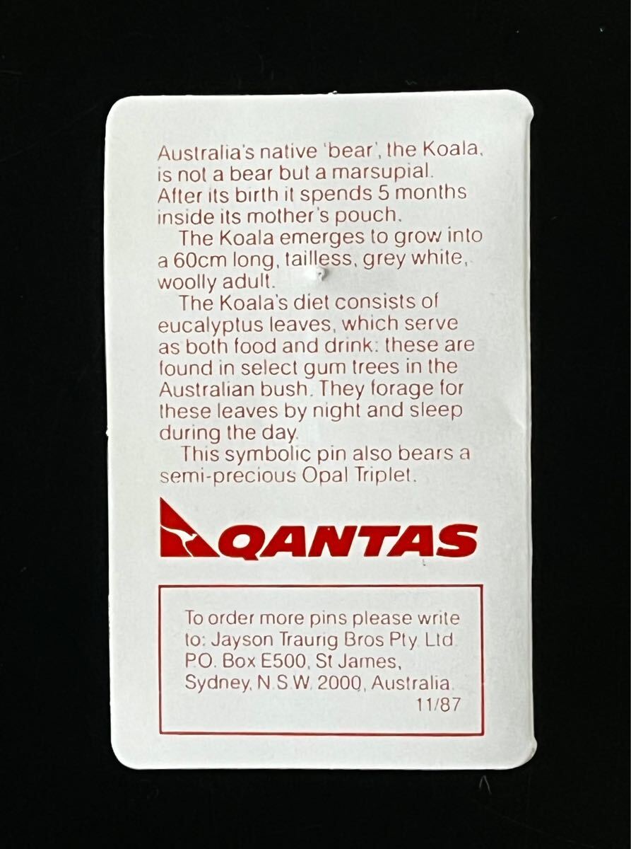 即決★未使用　ビンテージ QANTAS AIRLINE カンタス航空　コアラ ハットピン ラベルピン ブローチ ピンバッジ ヴィンテージ オーストラリア