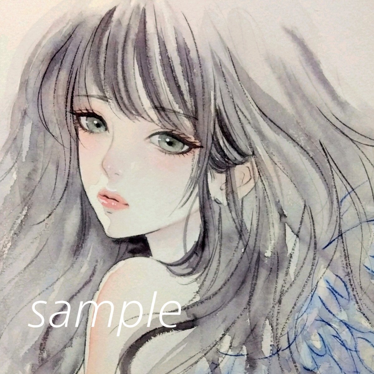 肉筆原画 ドローイング 手描きイラスト 水彩画 絵画 美人画