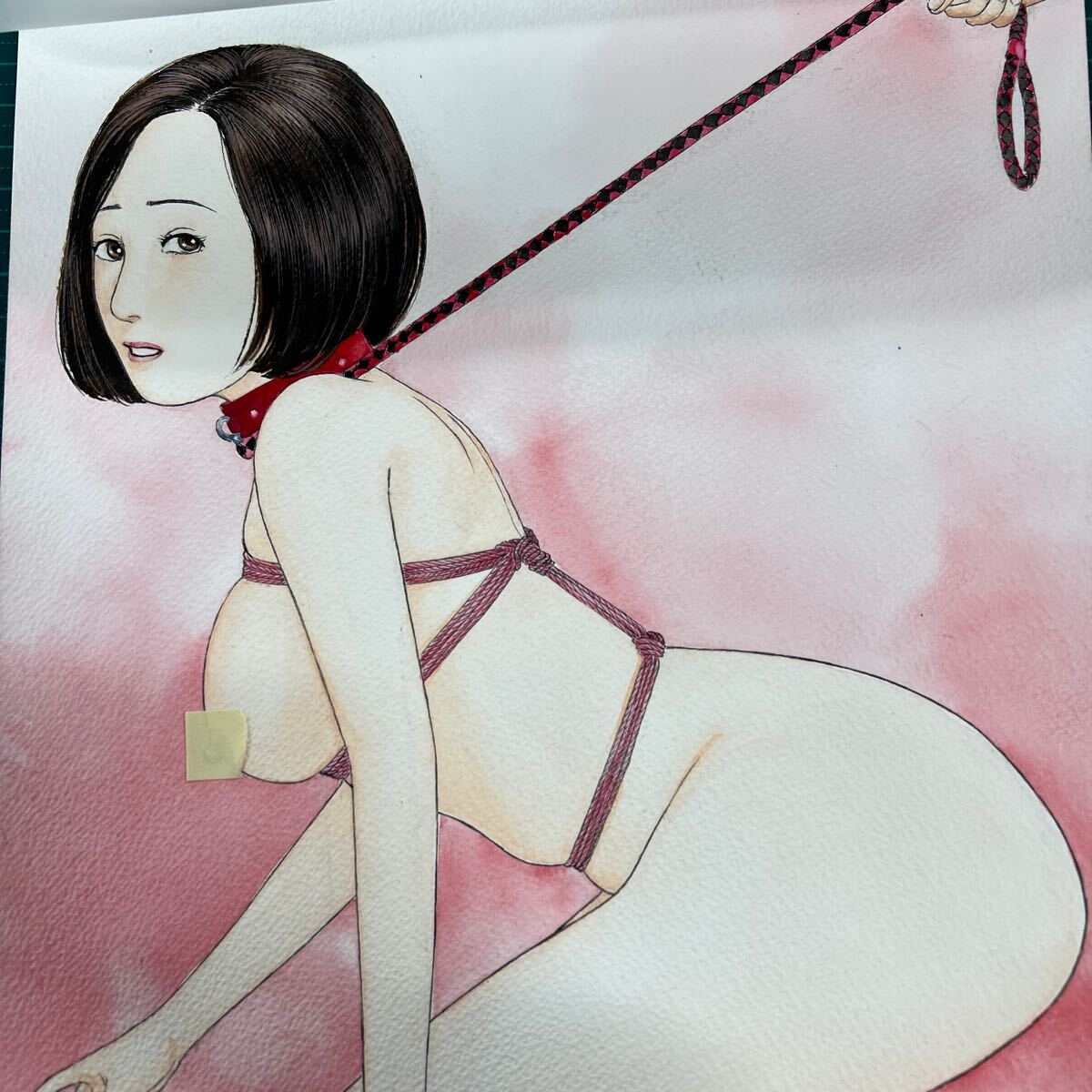自主規制 鶴永いくお 書き下ろしオリジナルカラー原画「奴隷になった日」和式エロ漫画の担い手！サイン入り アダルト