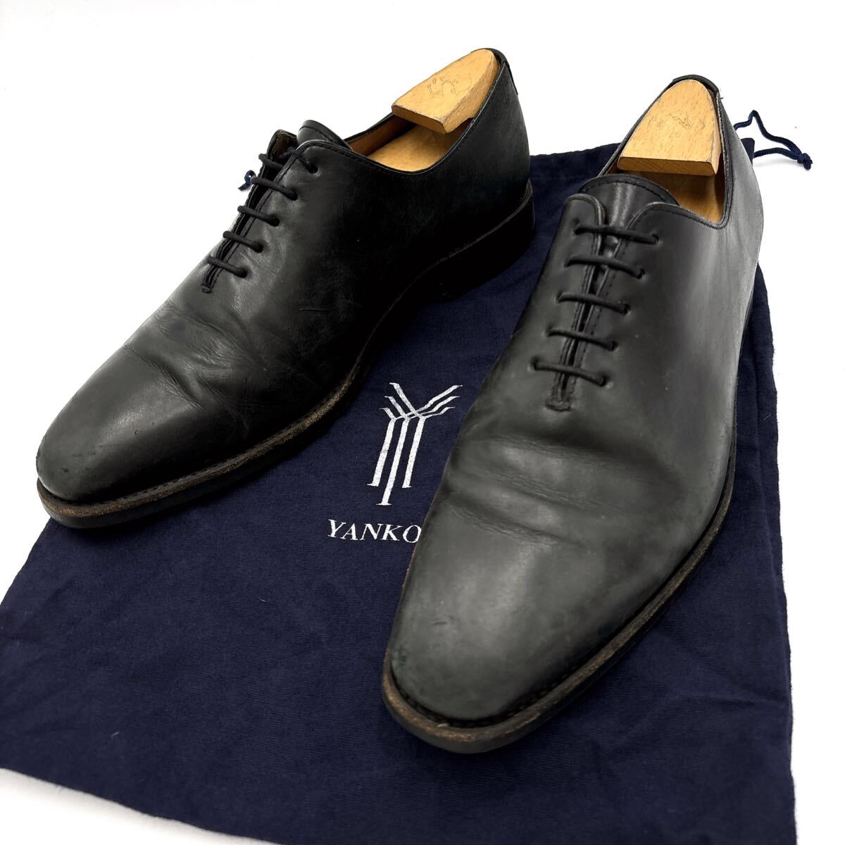 D ＊ 保存袋付き スペイン製 '高級感溢れる' YANKO ヤンコ 本革 ビジネスシューズ 内羽根式 ドレス / オックスフォード 革靴 UK7 25.5cm
