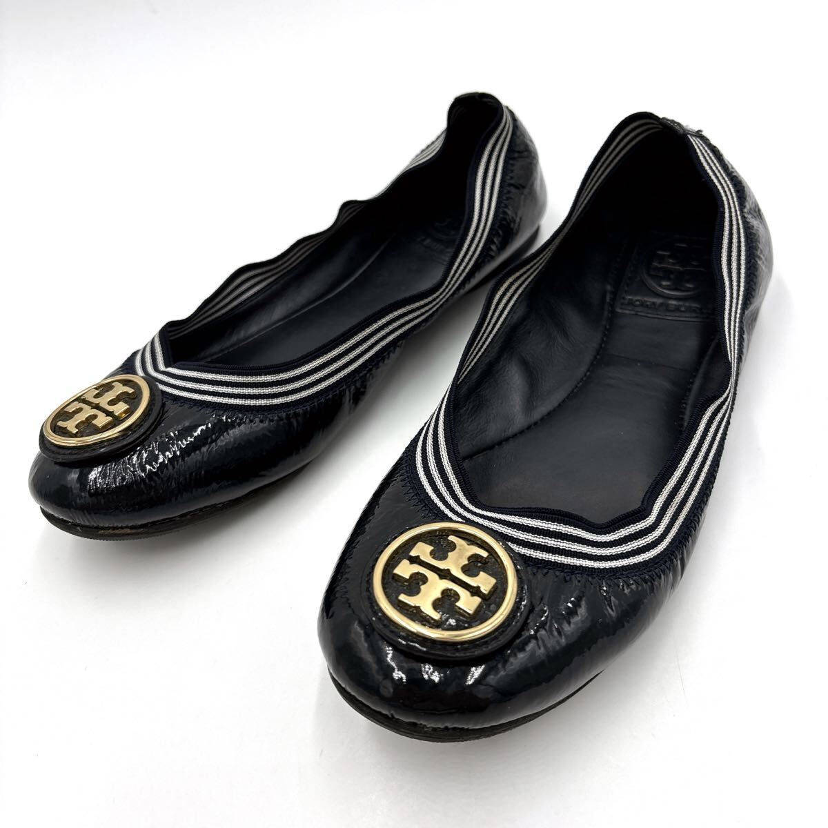 J ＊ 良品 '名作 人気モデル' TORY BURCH トリーバーチ 本革 GOLDロゴプレート バレエシューズ / フラット パンプス 6M 23cm レディース