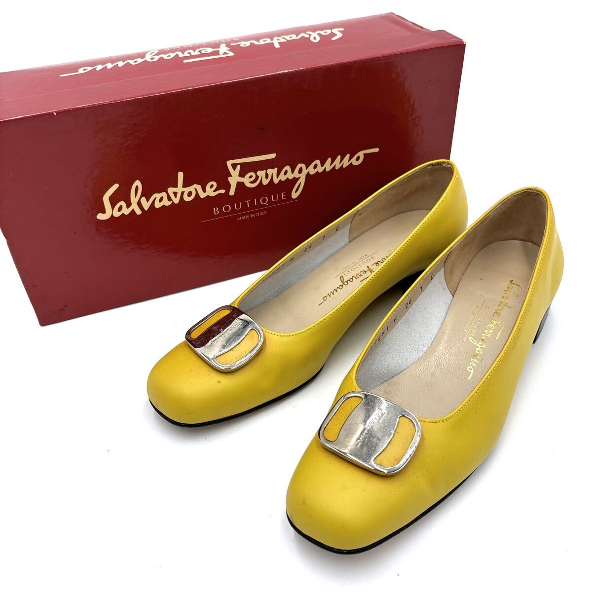 ＊ 箱付き イタリア製 '高級婦人靴' Salvatore Ferragamo サルヴァトーレフェラガモ 本革 ヴァラ ヒール / パンプス 7C 24cm レディース
