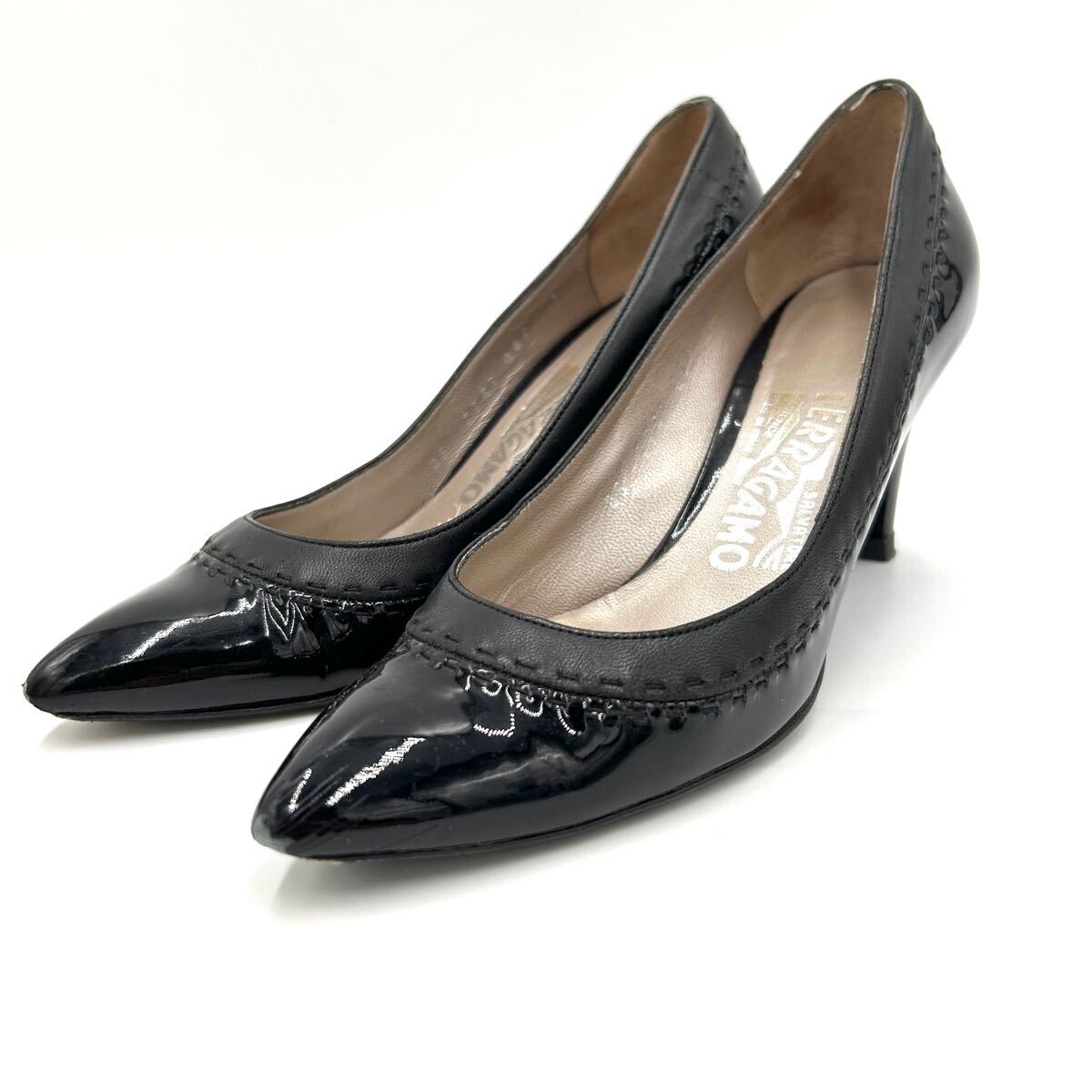 J ■ 高級ラグジュアリー靴!! 'イタリア製' Salvatore Ferragamo サルヴァトーレフェラガモ 本革 ヒール パンプス シューズ 6C 23cm 婦人靴