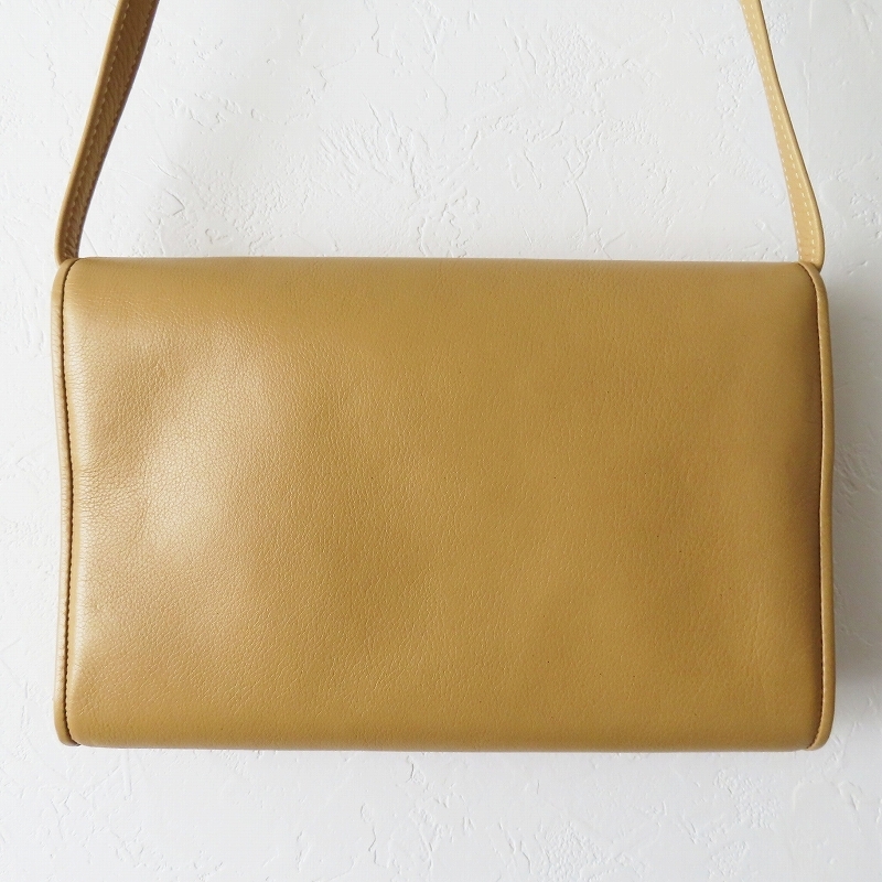 T11-k794 LONGCHAMP ロンシャン ロゴ フラップ レザ―ショルダーバッグ ベージュ