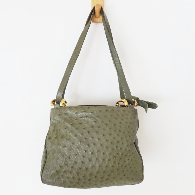 K02-k009 LOEWE ロエベ オーストリッチ ショルダーバッグ グリーン