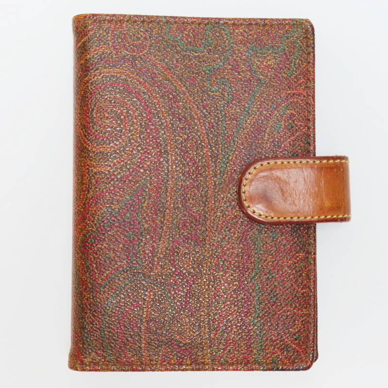 S01-k027 ETRO エトロ ペイズリー柄 PVC/レザ― 手帳カバー ブラウン