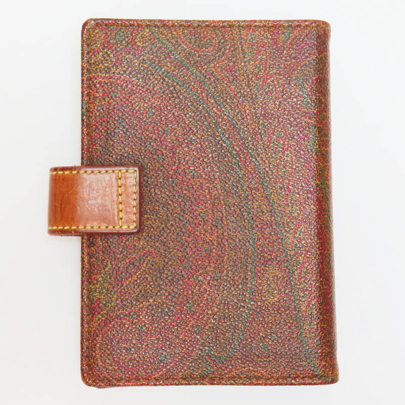 S01-k027 ETRO エトロ ペイズリー柄 PVC/レザ― 手帳カバー ブラウン