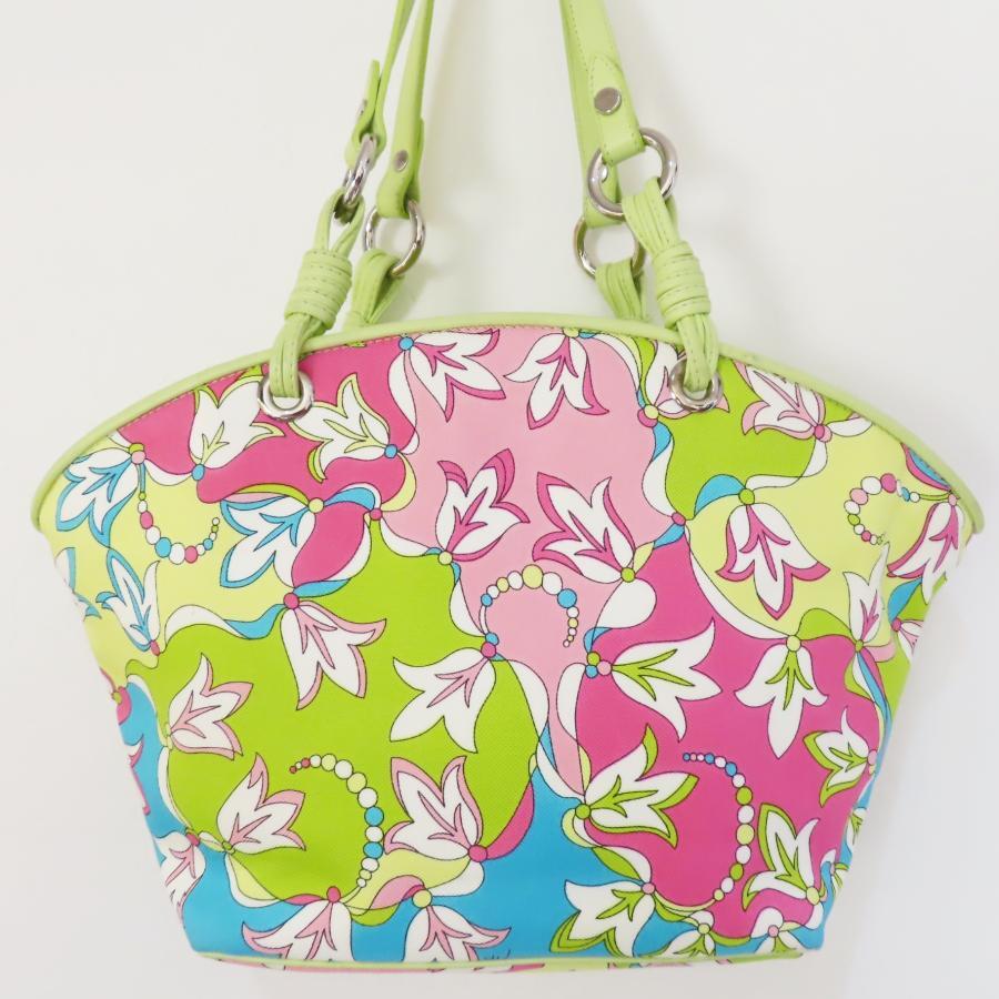 M12-k021 EMILIO PUCCI エミリオプッチ フラワー柄 キャンバス/レザ― トートバッグ ハンドバッグ マルチカラー