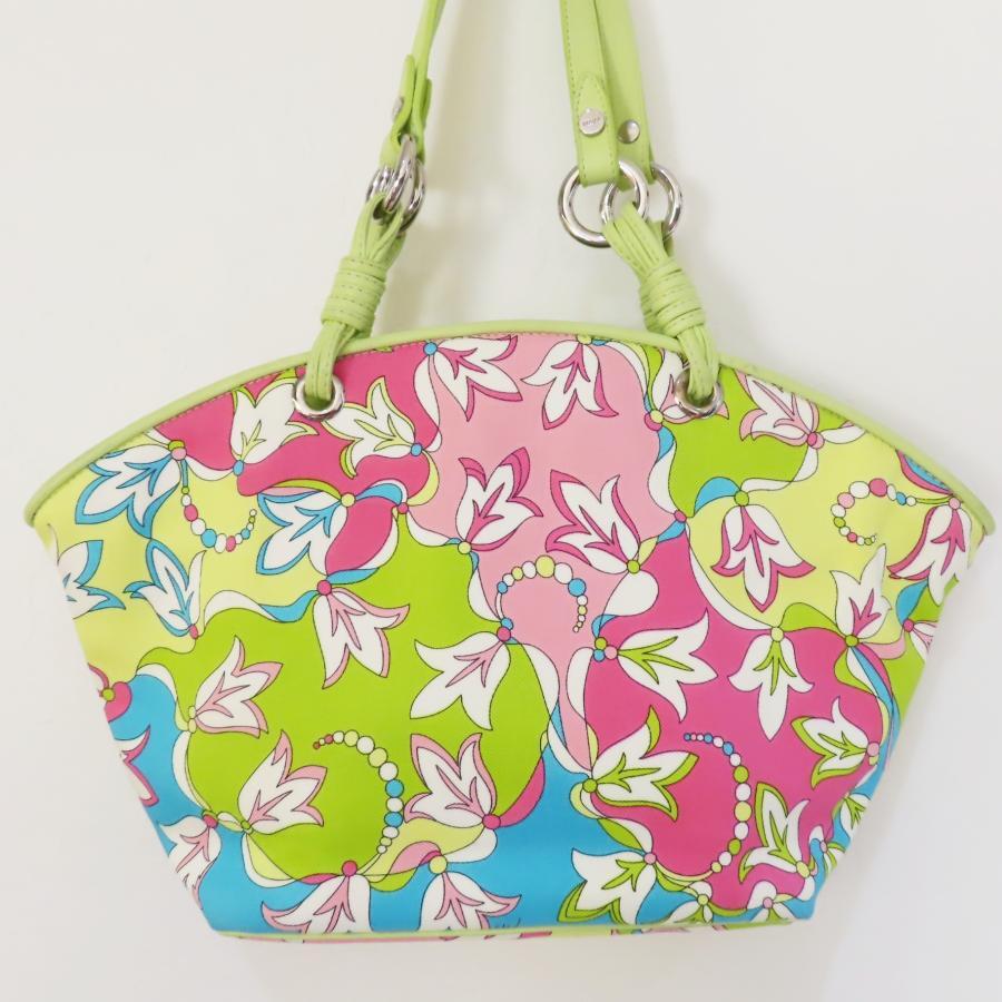 M12-k021 EMILIO PUCCI エミリオプッチ フラワー柄 キャンバス/レザ― トートバッグ ハンドバッグ マルチカラー