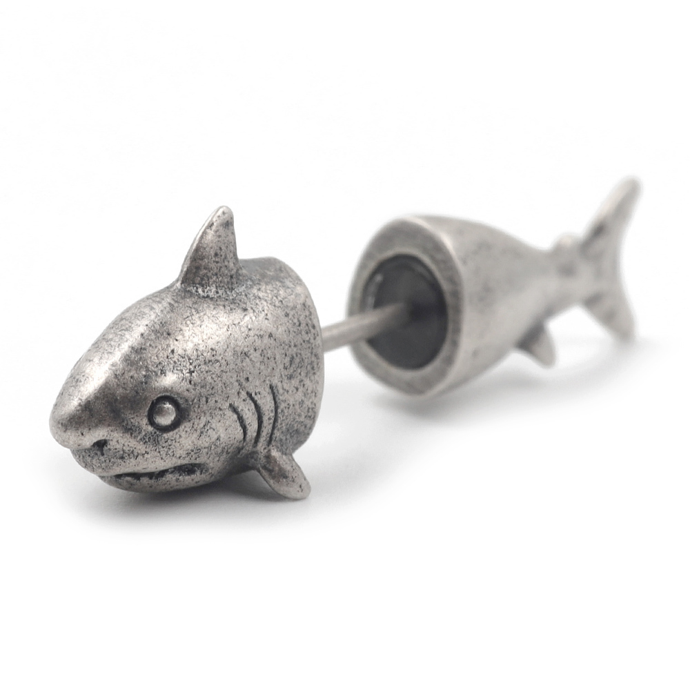  серебряный 925 серьги-гвоздики same. Shark животное металл аллергия цвет серьги женский серьги мужской серьги одна сторона уголок для 