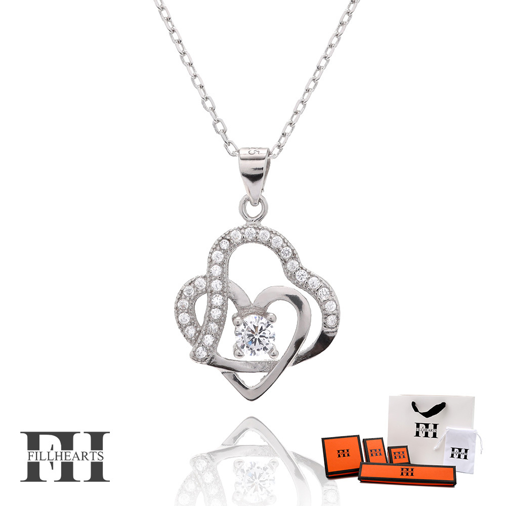 FILL HEARTS ネックレス シルバー Twin Heart ハート ジルコニア 金属アレルギー対応 シルバー925