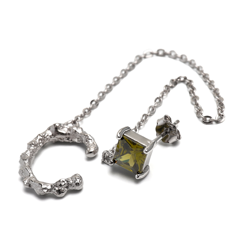 イヤーカフ チェーン ピアス イヤリング イヤーカフス グリーン 緑 シルバー925 スタッドピアス 片耳用 金屬アレルギー