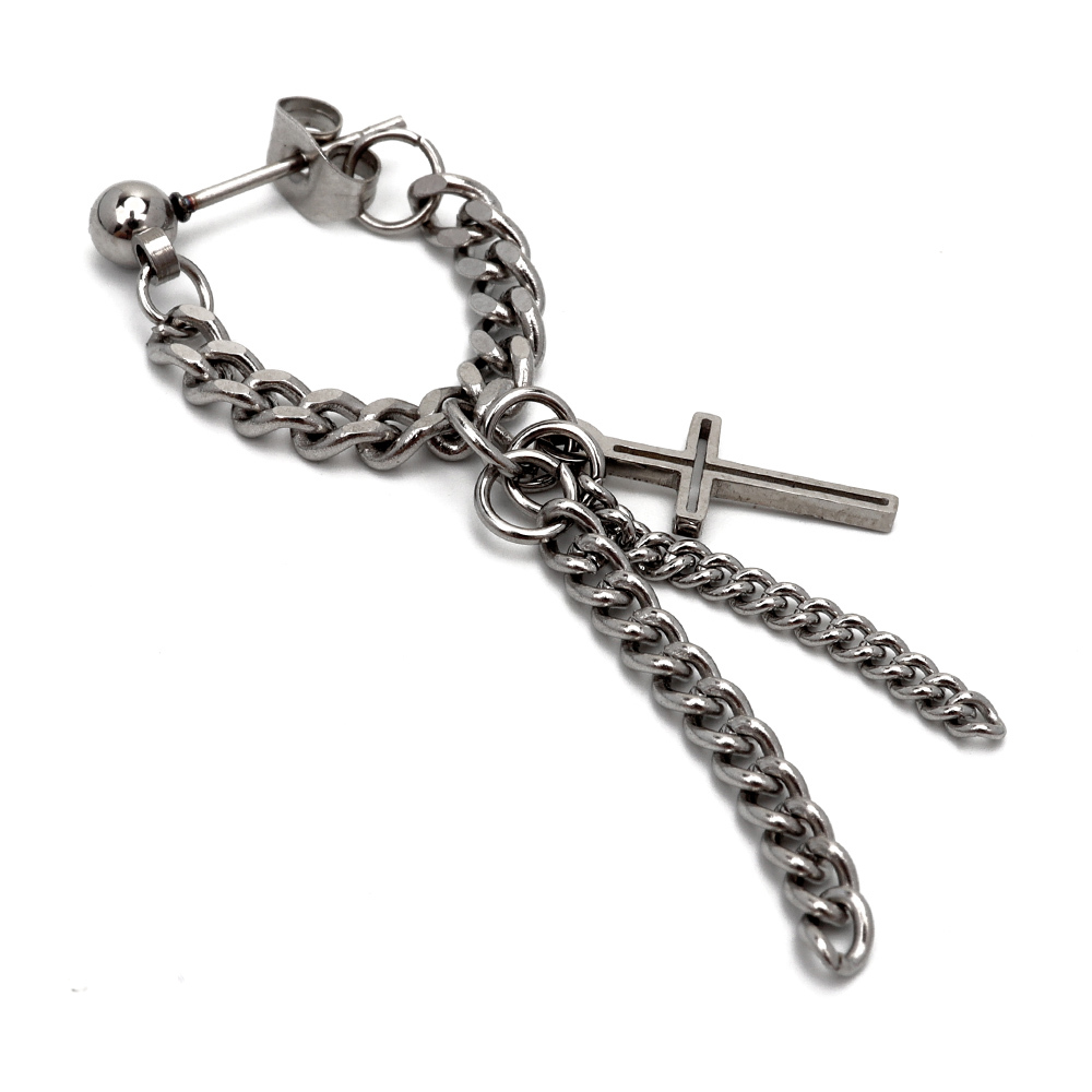  Drop серьги Cross 10 знак . цепь нержавеющая сталь обруч серьги Корея плоский серьги-гвоздики пирсинги одна сторона уголок для металл аллергия 