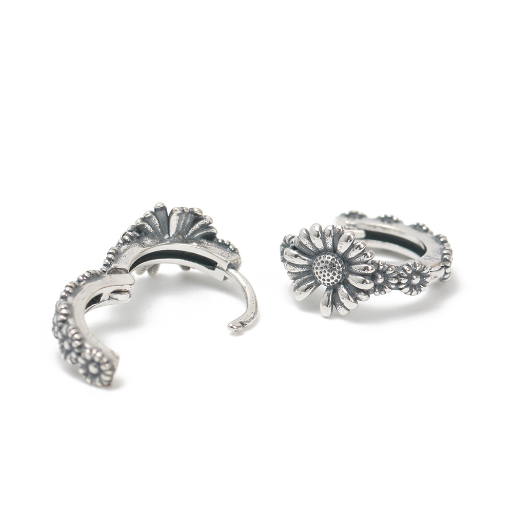 両耳用2點セット フラワー 花 シルバー925 シルバー フープピアス 銀色 金屬アレルギーフリー 18G