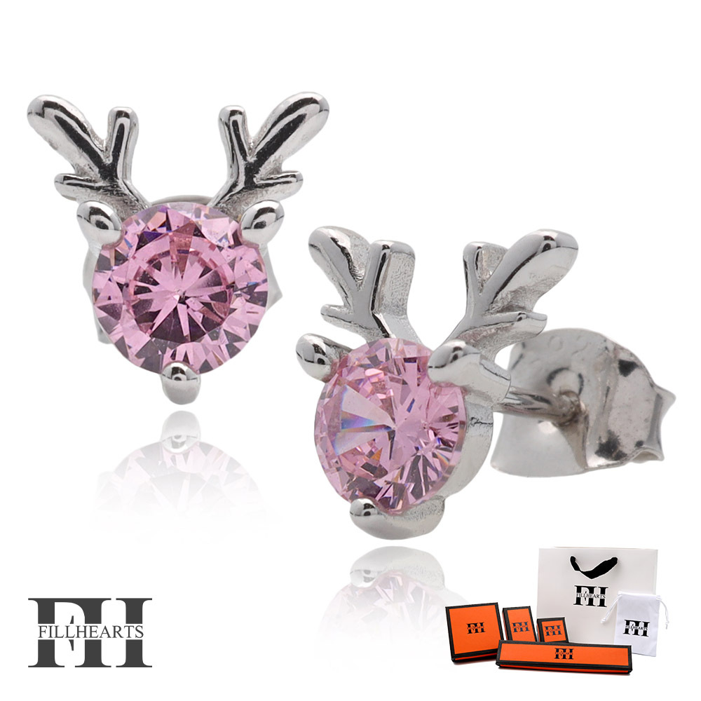 FILL HEARTS ピアス ピンク Deer 鹿 角 トナカイ ジルコニア 金属アレルギー対応 シルバー925