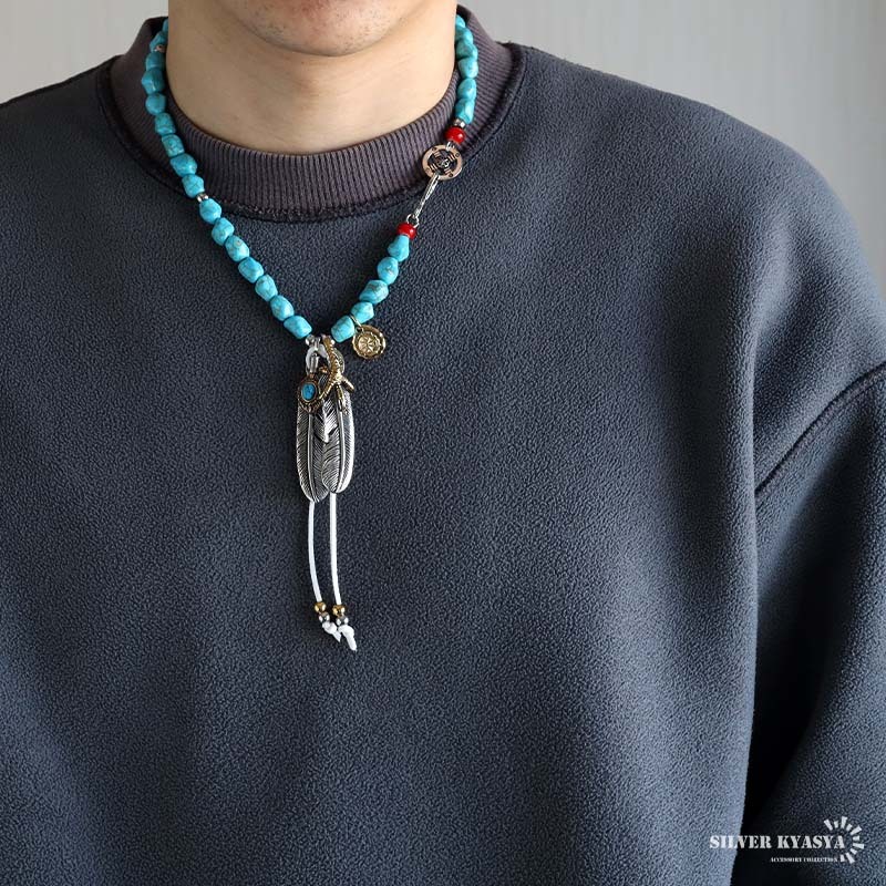 ステンレス フェザーネックレス ターコイズネックレス インディアンジュエリー イーグルネックレス 水色 メンズ 男性 金アレ対応