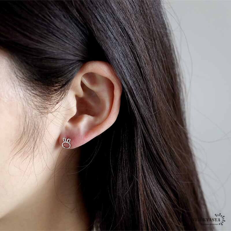 可愛い うさぎのピアス レディース シルバー925 うさぎ 兎 スタッドピアス シルエット 金屬アレルギー対応 両耳用 2點セット