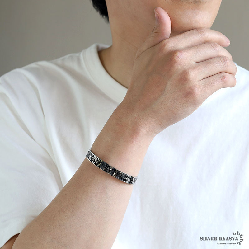ステンレス ケルト文様バングル ケルトの結(jié)び目 メタルバングル メンズ 平打 腕輪 ブレスレット シルバー 金屬アレルギー対応