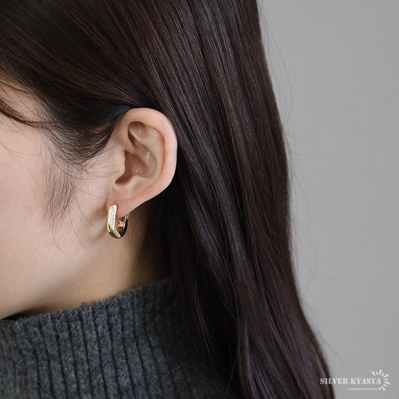 シルバー925 フープピアス ゴールドピアス CZ ゴールド 18KGP レディース 女性 金屬アレルギー対応 両耳用