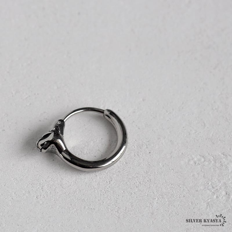 うさぎ フープピアス ステンレス メンズ モチーフピアス シルバー アニマル 燻し風(fēng)加工 金屬アレルギー対応 片耳 1點(diǎn)