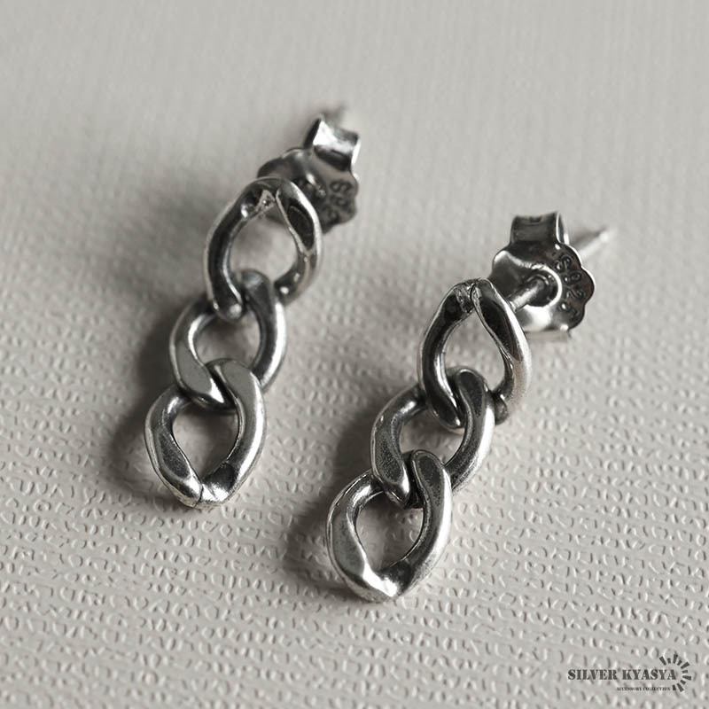 ミニマムチェーンピアス ドロップピアス シルバー925 スタッドピアス 両耳用 2點(diǎn)セット シルバー 金屬アレルギーフリー