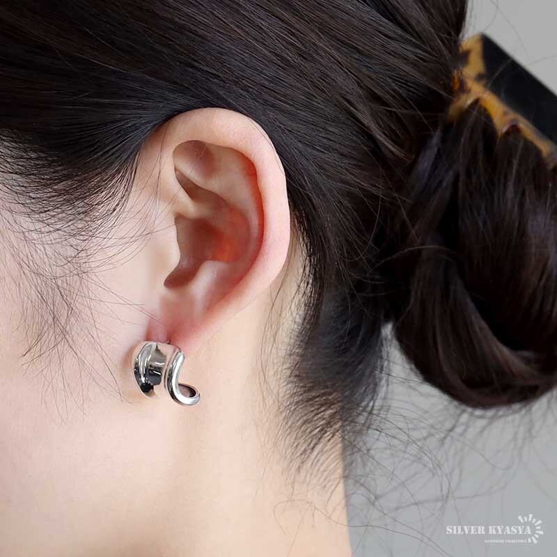 ボーンカフピアス ワイドピアス シルバー925 フープピアス 両耳用 2點セット 幾何學(xué) シルバー 金屬アレルギーフリー