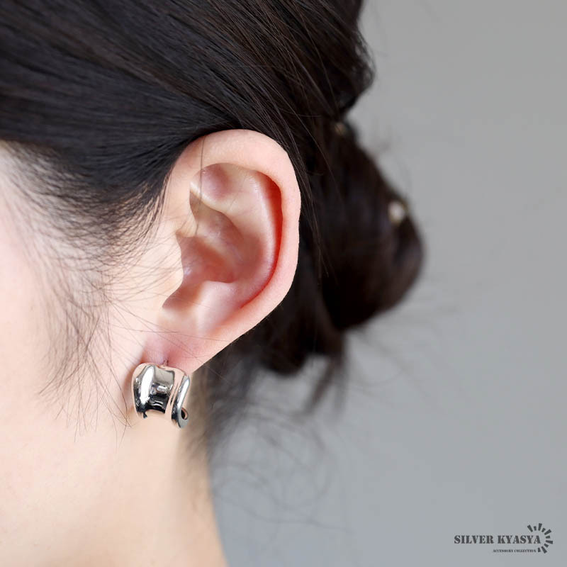ボーンカフピアス ワイドピアス シルバー925 フープピアス 両耳用 2點セット 幾何學(xué) シルバー 金屬アレルギーフリー