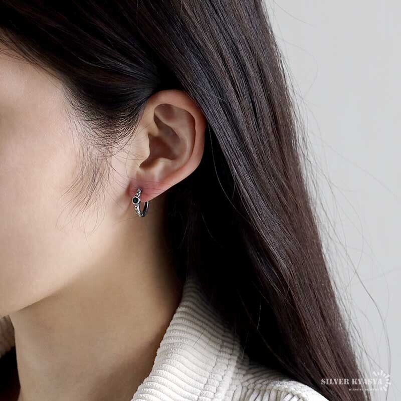 唐草 フープピアス グリーン シルバー925 CZ レディース 一粒 シルバー ストーン 金屬アレルギー対応 両耳用 2點(diǎn)セット
