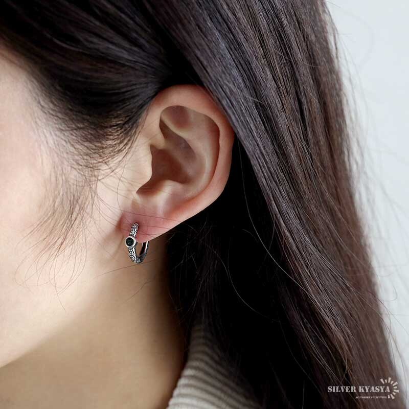 唐草 フープピアス グリーン シルバー925 CZ レディース 一粒 シルバー ストーン 金屬アレルギー対応 両耳用 2點(diǎn)セット