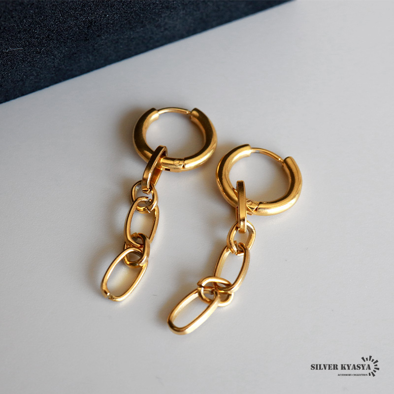 チェーンピアス レディース ドロップピアス フープピアス 女性 ゴールド 18K GP ステンレス 両耳用 金屬アレルギー対応