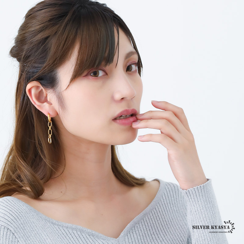 チェーンピアス レディース ドロップピアス フープピアス 女性 ゴールド 18K GP ステンレス 両耳用 金屬アレルギー対応
