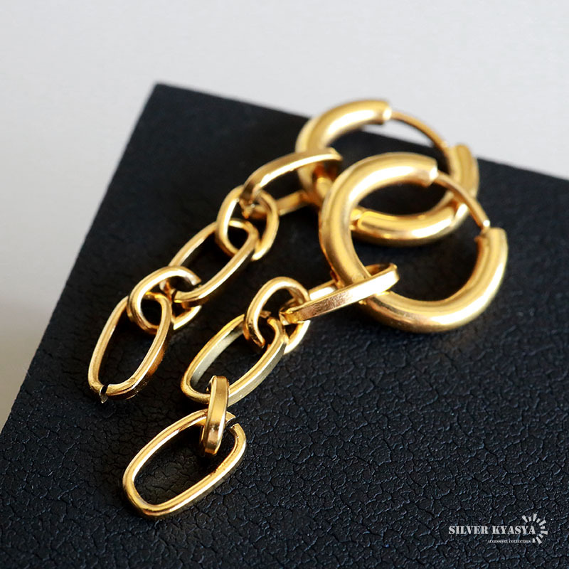 チェーンピアス レディース ドロップピアス フープピアス 女性 ゴールド 18K GP ステンレス 両耳用 金屬アレルギー対応
