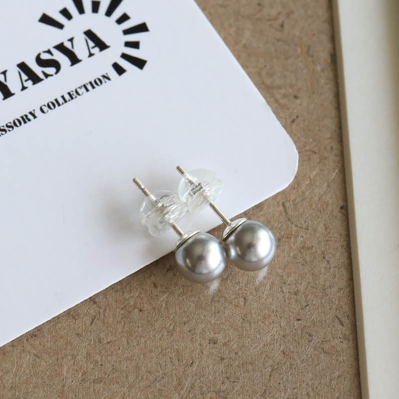パールピアス 6mm スワロフスキーパール 真珠ピアス グレー 一粒 シルバー925 両耳用 2點(diǎn)セット レディース シルバー