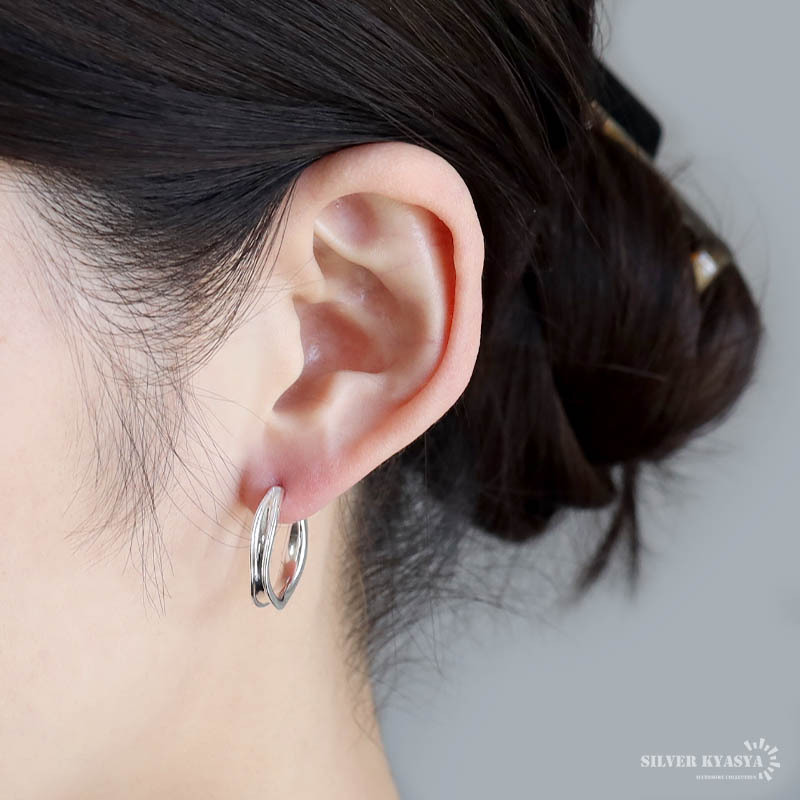 ボーンカフピアス シルバー925 フープピアス スタッドピアス 両耳用 2點(diǎn)セット サークル 図形 シンプル シルバー 金屬アレルギーフリー