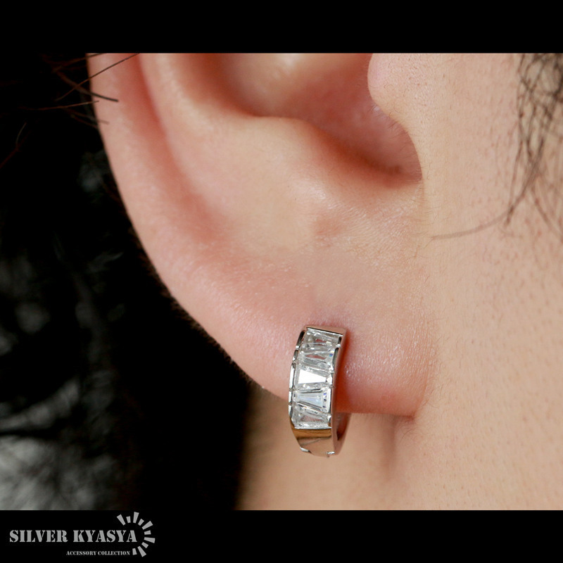 ピアス シルバー925 ジルコニア CZ キラキラ フープピアス アレルギー対応 片耳用 18G