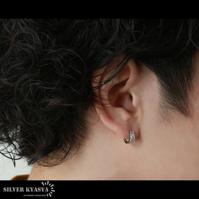 ピアス シルバー925 ジルコニア CZ キラキラ フープピアス アレルギー対応 片耳用 18G