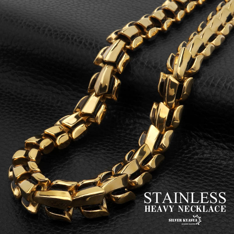 メンズネックレス 重厚 密度 ステンレス 316L ドラゴン 龍 ごつめ チェーンネックレス ゴールド 金色 金屬アレルギー対応