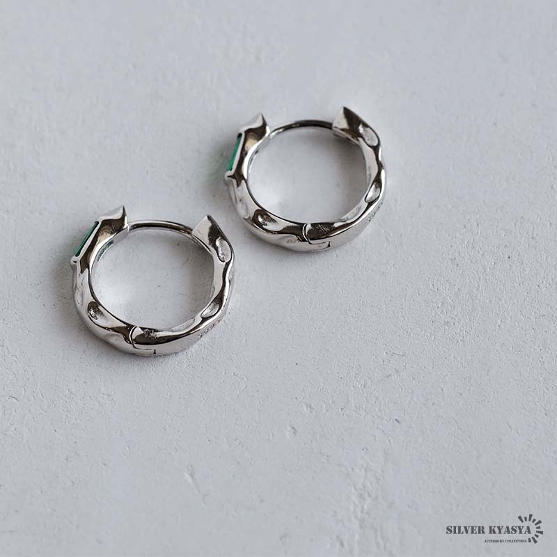 グリーン フープピアス シルバー925 レディース リングピアス シルバー 一粒 ストーン 金屬アレルギー対応 両耳用 2點(diǎn)セット