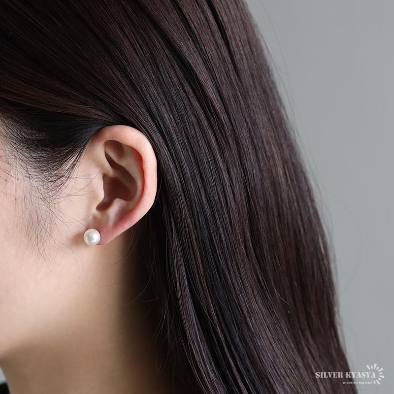 シルバー925 パールピアス 8mm シルバー スワロフスキーパール 1粒ピアス 真珠 スタッド 両耳用2點(diǎn) 金屬アレルギー対応