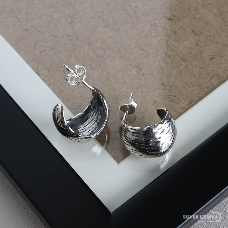 ワイドピアス シルバー925 フープピアス スタッドピアス 両耳用 2點(diǎn)セット 幅広 不規(guī)則 ライン 線 幾何學(xué) シルバー 金屬アレルギーフリー