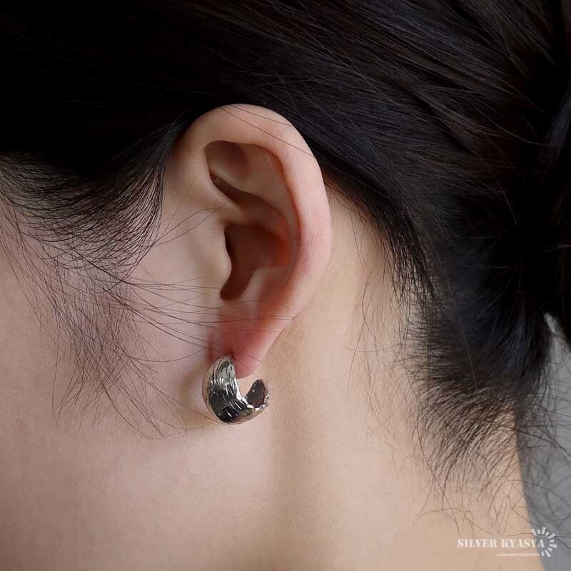 ワイドピアス シルバー925 フープピアス スタッドピアス 両耳用 2點(diǎn)セット 幅広 不規(guī)則 ライン 線 幾何學(xué) シルバー 金屬アレルギーフリー