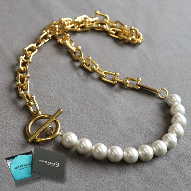 ネックレス(シルバーキャシャ)オリジナル パールネックレス 18K マンテル ハンドメイド ストリート 金属 専用BOX付属