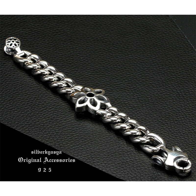 シルバー925 桜ブレスレット メンズ シルバー さくら サクラ 925チェーン IDブレスレット 喜平 桜咲く 専用BOX付屬
