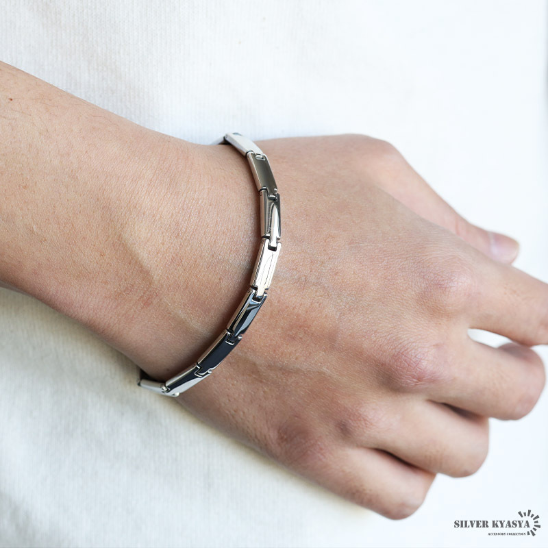 純チタン ゲルマニウムブレスレット シルバー Titanium チタンブレスレット 軽い スポーツ 磁力 金屬アレルギー対応