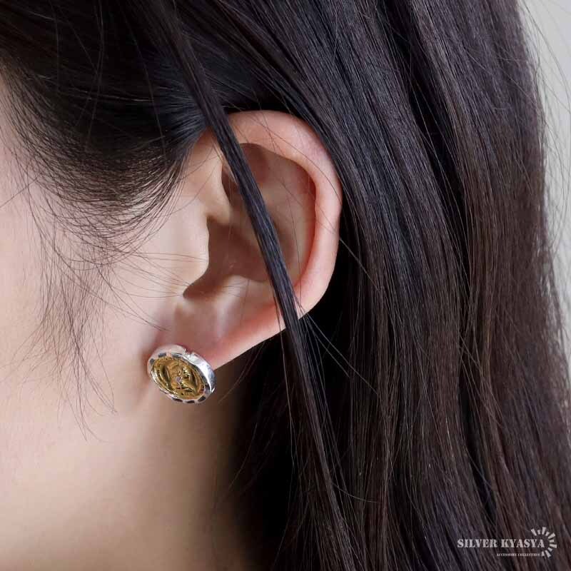 コインピアス エリザベス女王2世 シルバー925 18KGP スタッドピアス 両耳用 2點セット ゴールド 金屬アレルギーフリー