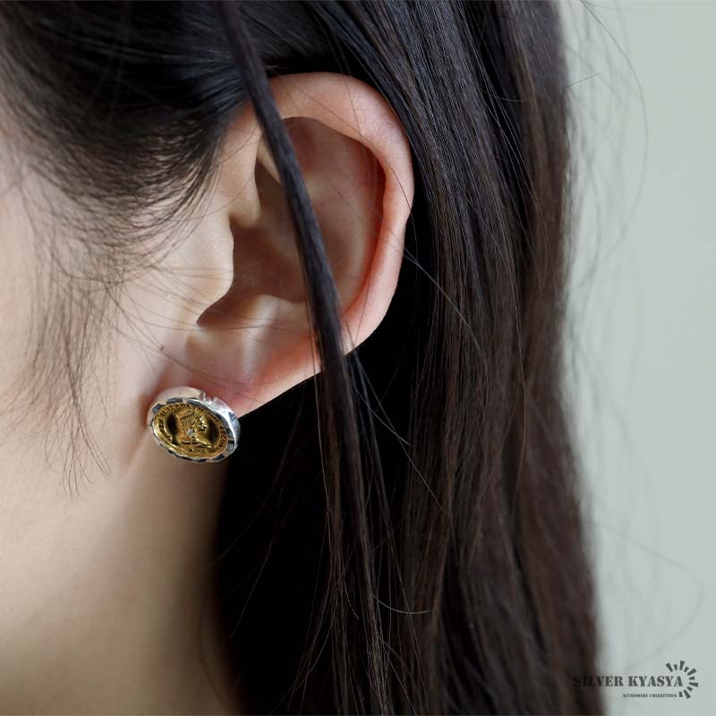 コインピアス エリザベス女王2世 シルバー925 18KGP スタッドピアス 両耳用 2點セット ゴールド 金屬アレルギーフリー