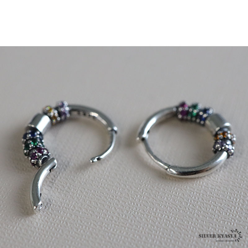 カラーストーンピアス カラフル フープピアス リングピアス ワンタッチ 両耳用 2點(diǎn)セット 個性的 シンプル シルバー925