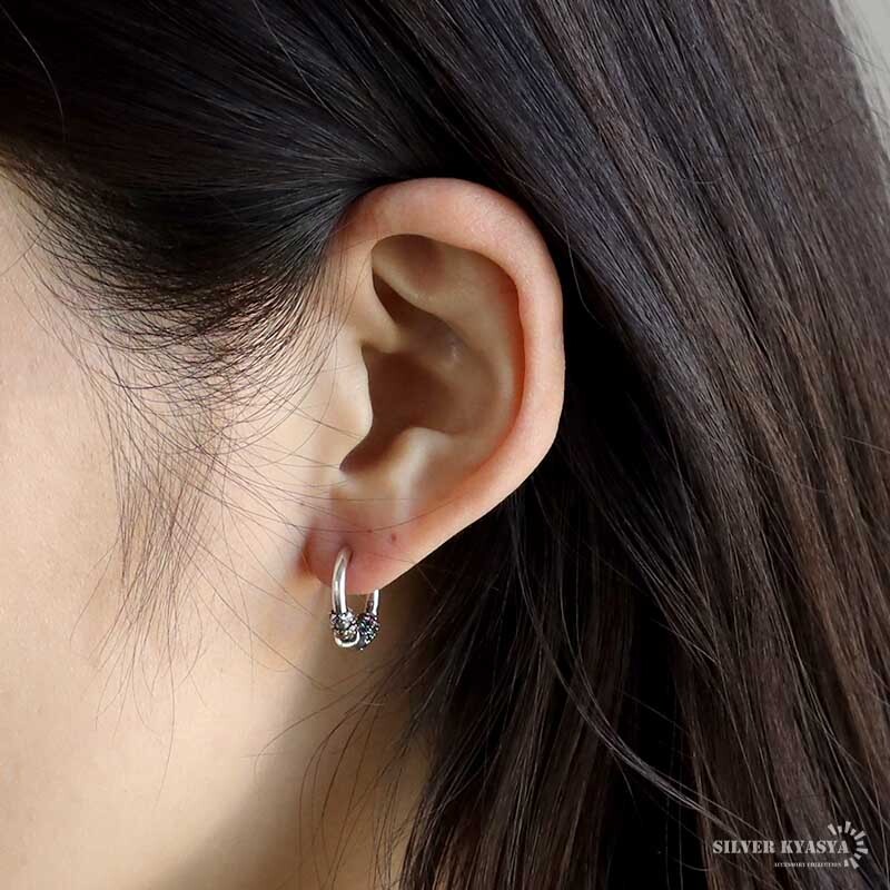 カラーストーンピアス カラフル フープピアス リングピアス ワンタッチ 両耳用 2點(diǎn)セット 個性的 シンプル シルバー925